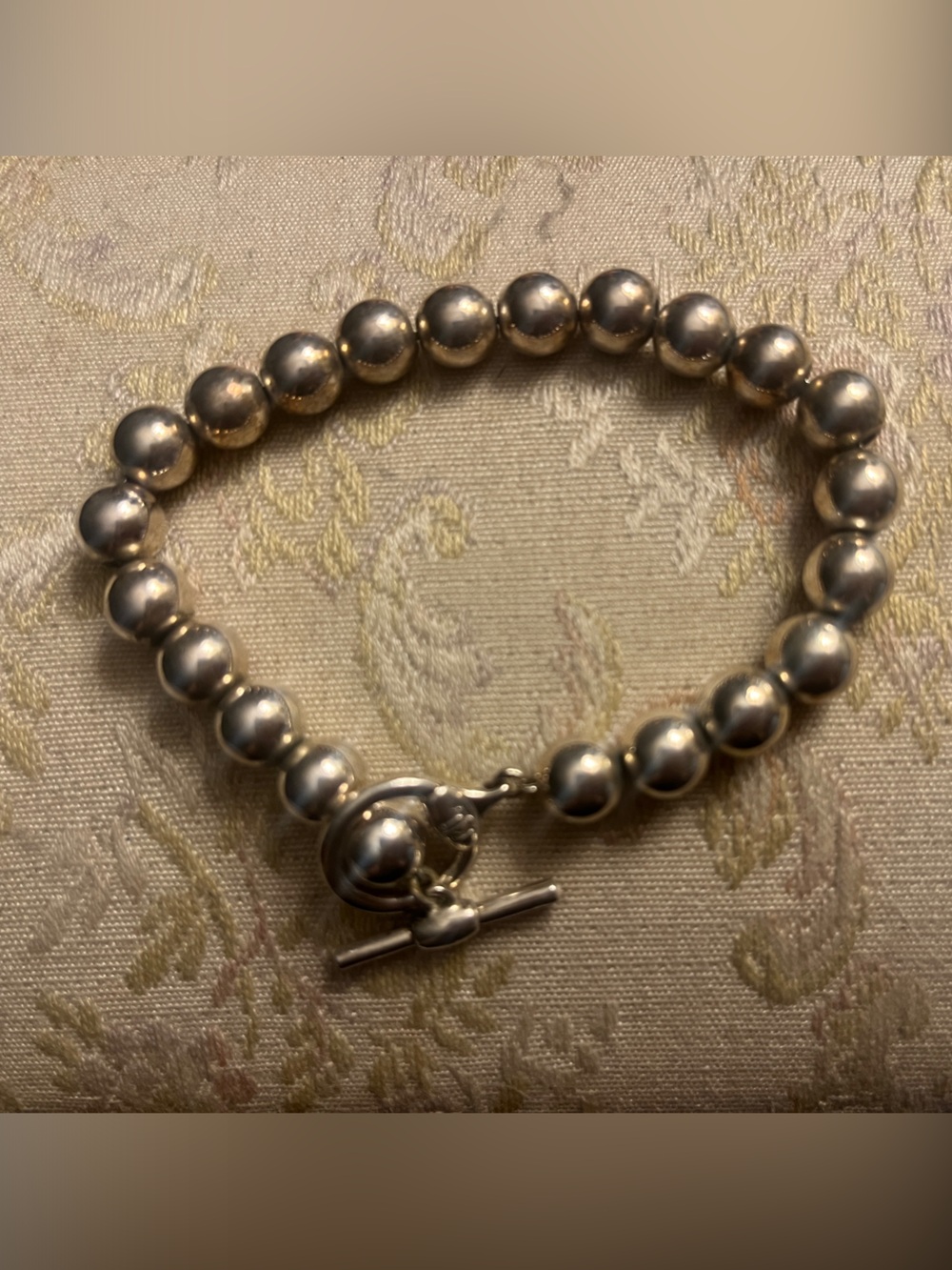 Ralph Lauren RL Silver Tone Beaded Toggle Bracelet